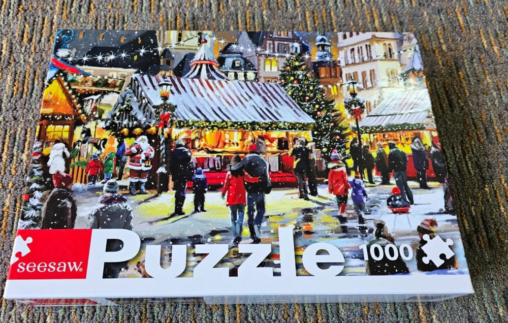 Seesaw 1000 Piece Christmas Jigsaw Puzzle Christmas in Town 19.7" x 26.8" EUC